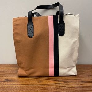 Erin Condren Tan and Cream Tote Bag with Pink and Black Stripes